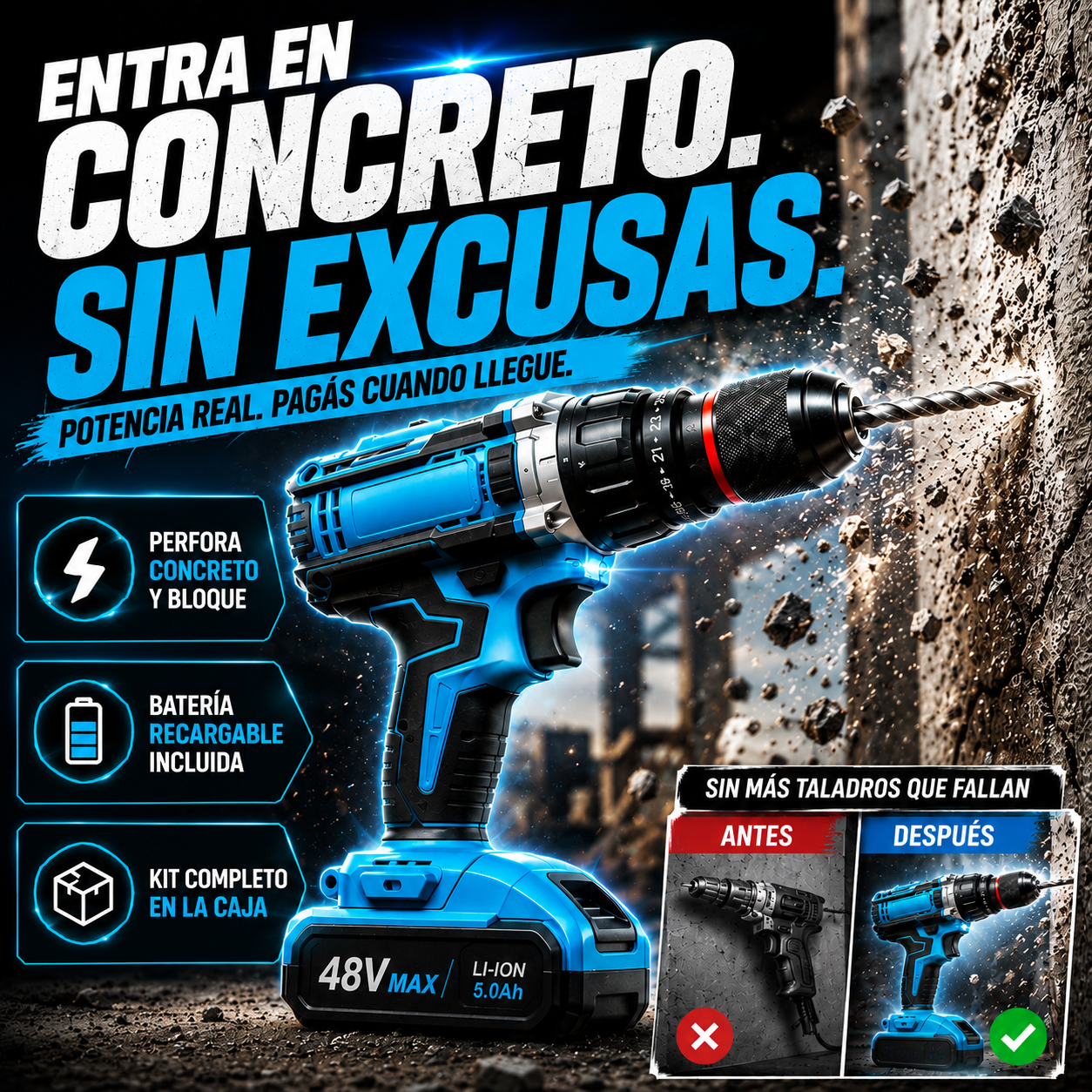 Taladro 48V Tipo Makita + 2 Baterías — Potencia profesional al mejor precio