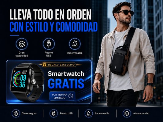 Mochila Antirrobo Cruzada + Smartwatch GRATIS 🔐