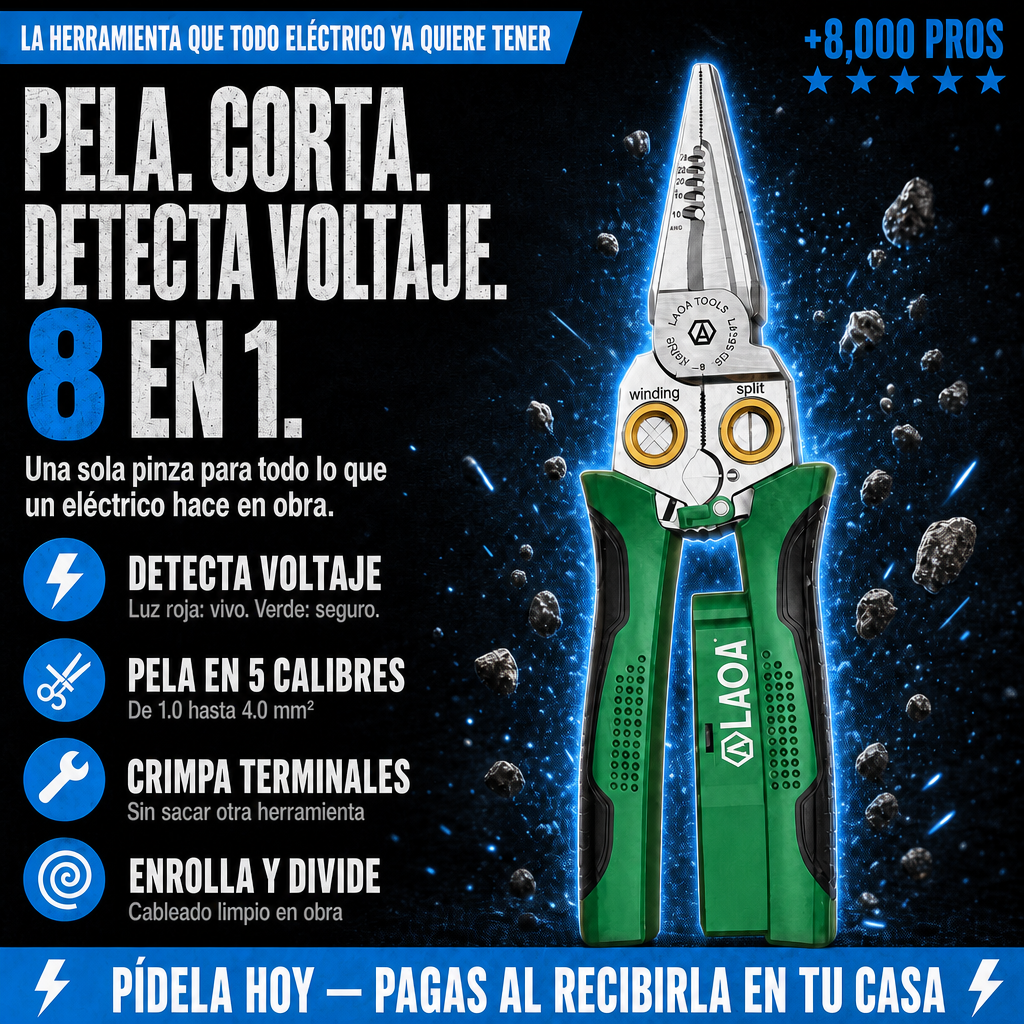 Pinza Electricista Detector Voltaje | 8 Herramientas en 1 ⚡